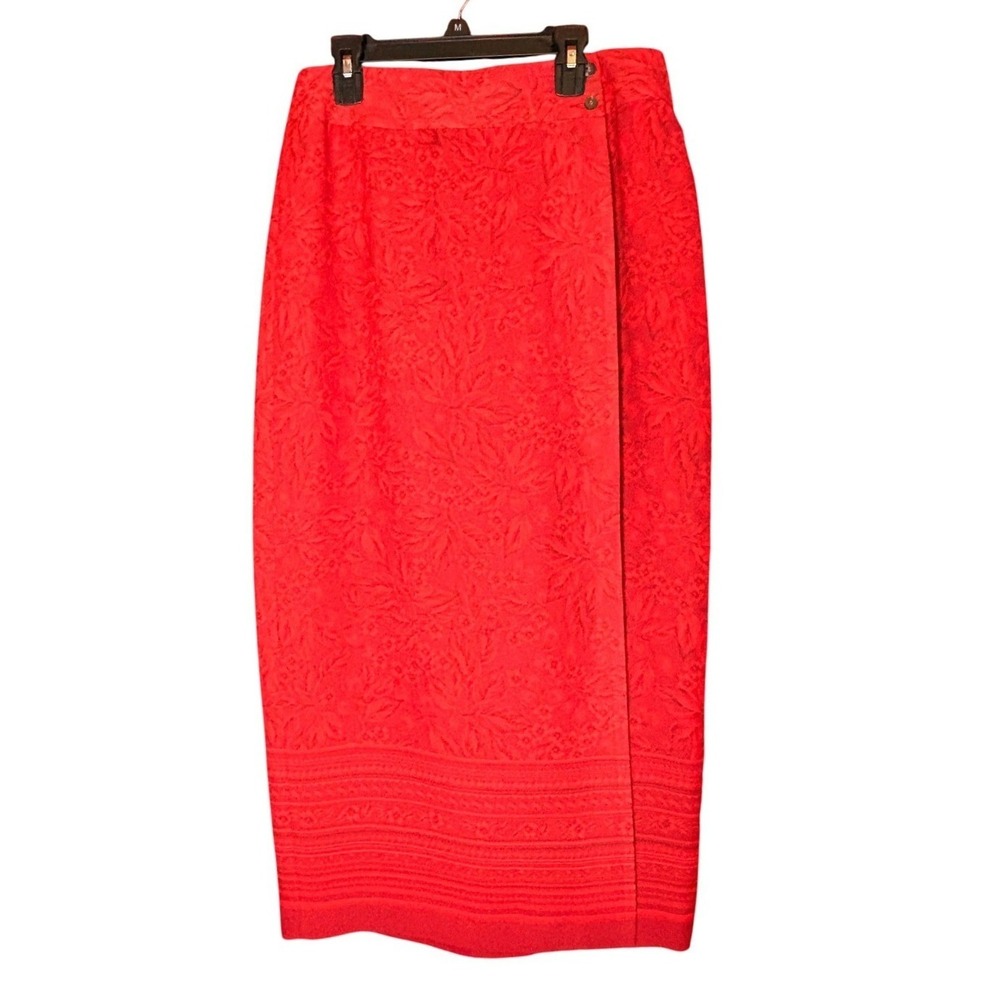 Vintage Liz Claiborne Red Floral Wrap Around Skirt Size 8
